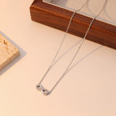 Wholesale 304 Stainless Steel White Gold Plated Casual Simple Style Inlay Infinity Artificial Diamond Pendant Necklace - coojewelry