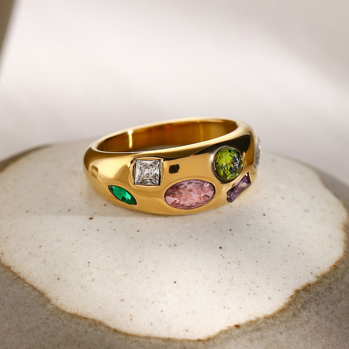 Wholesale 316 Stainless Steel 18K Gold Plated Simple Classic Style Plating Inlay Color Block Zircon Rings - coojewelry