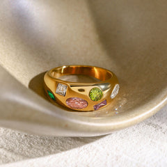 Wholesale 316 Stainless Steel 18K Gold Plated Simple Classic Style Plating Inlay Color Block Zircon Rings - coojewelry
