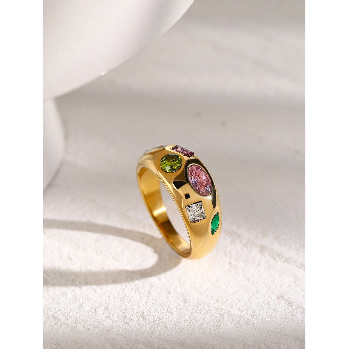 Wholesale 316 Stainless Steel 18K Gold Plated Simple Classic Style Plating Inlay Color Block Zircon Rings - coojewelry