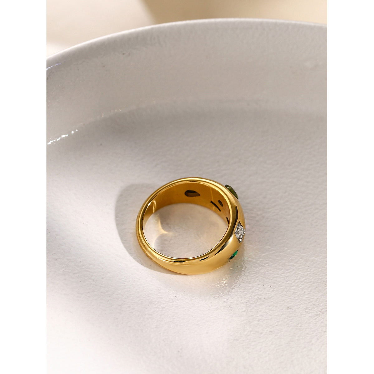 Wholesale 316 Stainless Steel 18K Gold Plated Simple Classic Style Plating Inlay Color Block Zircon Rings - coojewelry