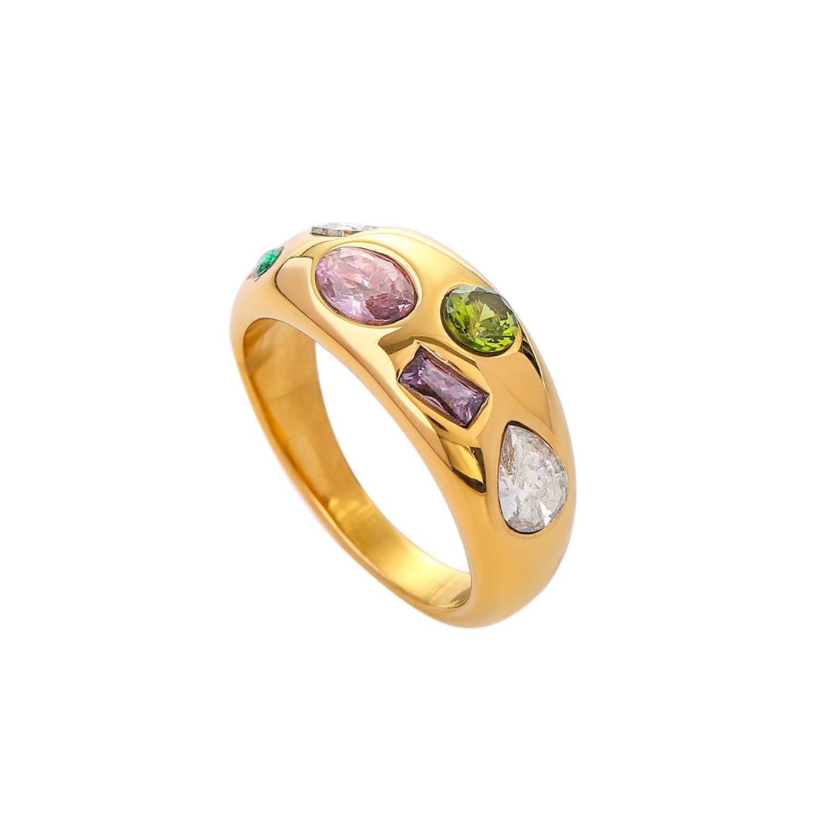 Wholesale 316 Stainless Steel 18K Gold Plated Simple Classic Style Plating Inlay Color Block Zircon Rings - coojewelry