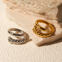 Wholesale 316 Stainless Steel 18K Gold Plated Simple Classic Style Plating Solid Color Rings - coojewelry