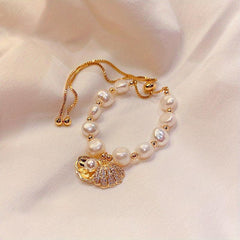 Wholesale Baroque Summer Shell Freshwater Pearl Bracelet Beach Decor Jewelry for Ladies - coojewelry