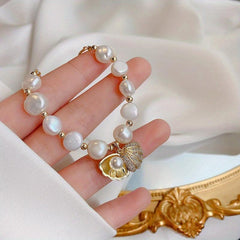 Wholesale Baroque Summer Shell Freshwater Pearl Bracelet Beach Decor Jewelry for Ladies - coojewelry