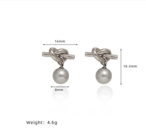 Wholesale Basic Lady Simple Style Round Artificial Pearl Titanium Steel 18K Gold Plated Drop Earrings Pair - coojewelry