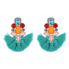 Wholesale Casual Bohemian Sector Water Droplets Tassel Inlay Alloy Rhinestones Glass Gold Plated Silver Plated Drop Earrings - coojewelry