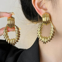 Wholesale Casual Exaggerated Geometric Plating Alloy Drop Earrings - coojewelry