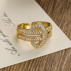Wholesale Casual Modern Style Geometric Copper Plating Inlay Zircon 18K Gold Plated Open Rings - coojewelry
