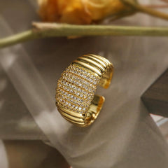 Wholesale Casual Modern Style Geometric Copper Plating Inlay Zircon 18K Gold Plated Open Rings - coojewelry