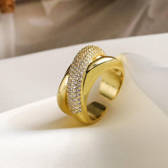 Wholesale Casual Modern Style Geometric Copper Plating Inlay Zircon 18K Gold Plated Open Rings - coojewelry