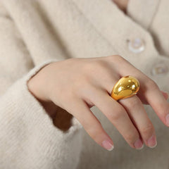 Wholesale Casual Retro Modern Titanium Steel Rings Solid Color with 18K Gold Plating - coojewelry