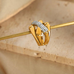 Wholesale Casual Simple Style Cross Titanium Steel Plating Inlay Artificial Diamond 18K Gold Plated Rings - coojewelry