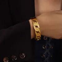 Wholesale Casual Simple Style Solid Color Titanium Steel Criss Cross Plating 18K Gold Plated Bangle - coojewelry