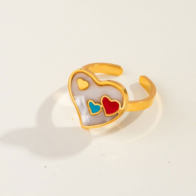 Wholesale Casual Sweet Simple Style Moon Butterfly 304 Stainless Steel 18K Gold Plated Resin Rhinestones Shell Adjustable Ring In Bulk - coojewelry