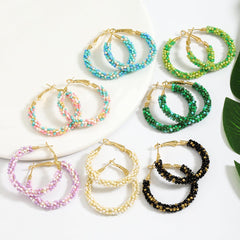 Wholesale Casual Vacation Color Block Handmade Braid Alloy Plastic Earrings - coojewelry