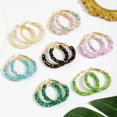 Wholesale Casual Vacation Color Block Handmade Braid Alloy Plastic Earrings - coojewelry