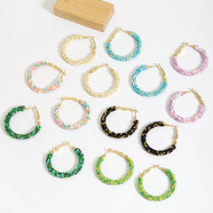 Wholesale Casual Vacation Color Block Handmade Braid Alloy Plastic Earrings - coojewelry