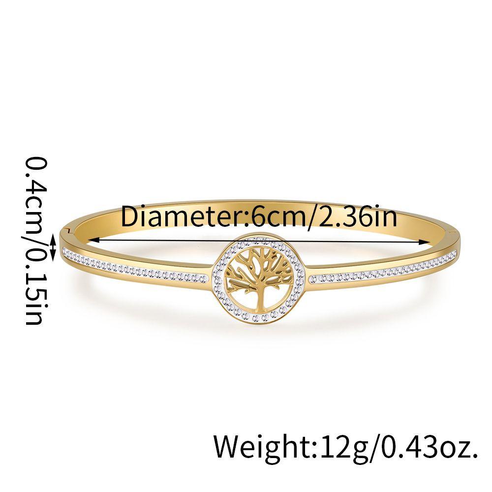 Wholesale Classic Style Life Tree Stainless Steel Rhinestones 18K Gold Plated Bangle - coojewelry