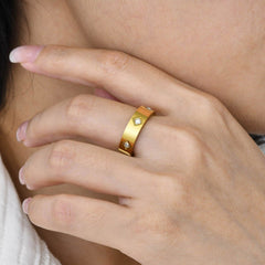 Wholesale Classic Style Rhombus Stainless Steel Plating Inlay Zircon 18K Gold Plated Rings - coojewelry