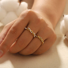 Wholesale Classic Twist Stainless Steel Rings | 18K Gold Plated with Pearl & Zircon Inlays - coojewelry