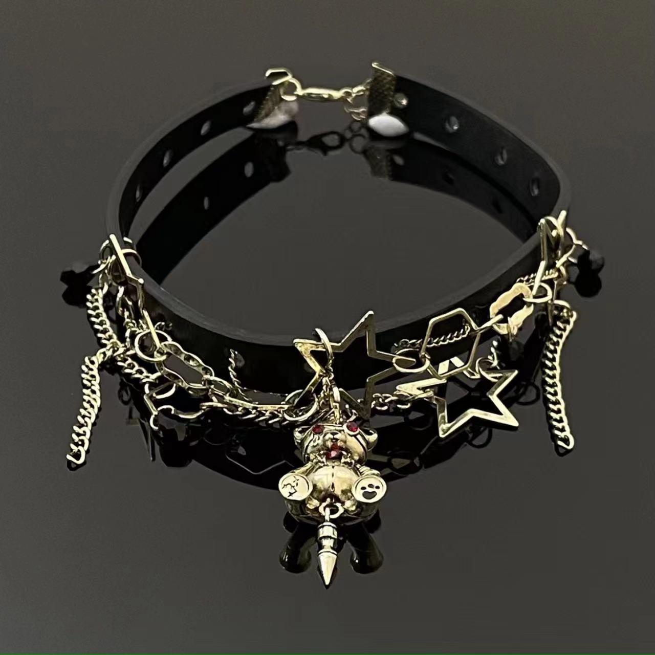 Wholesale Cool Style Star Bear Mixed Materials Chain Hollow Out Inlay Rhinestones Women's Choker - coojewelry