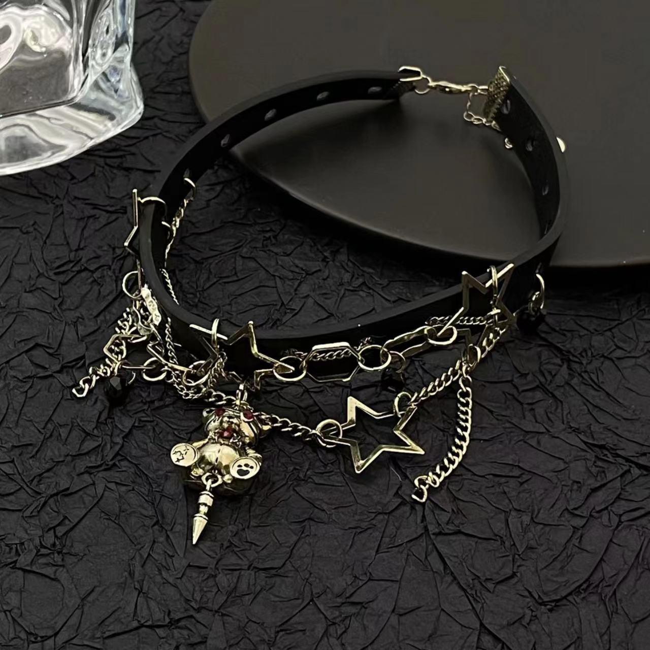 Wholesale Cool Style Star Bear Mixed Materials Chain Hollow Out Inlay Rhinestones Women's Choker - coojewelry