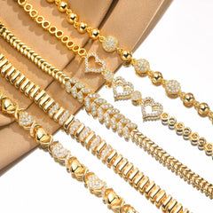 Wholesale Copper 18K Gold Plated Elegant Bracelet Shiny Flower Snake Zircon Inlay - coojewelry