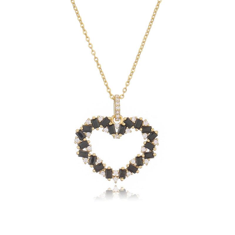 Wholesale Copper 18K Gold Plated Elegant Heart Shape Inlay Zircon Pendant Necklace - coojewelry