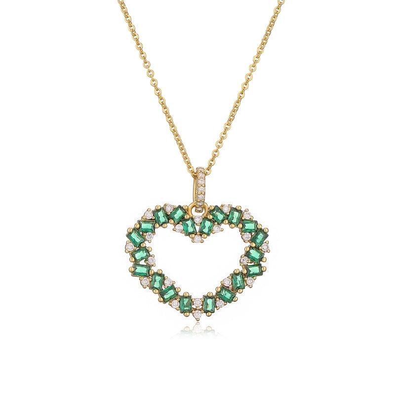 Wholesale Copper 18K Gold Plated Elegant Heart Shape Inlay Zircon Pendant Necklace - coojewelry