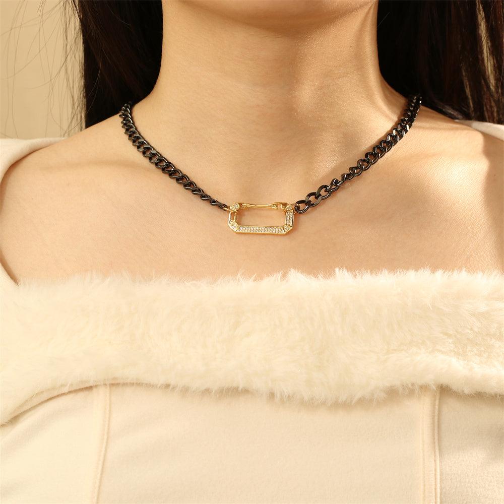 Wholesale Copper 18K Gold Plated IG Style Vintage Style Heart Shape Rectangle Zircon Pendant Necklace - coojewelry