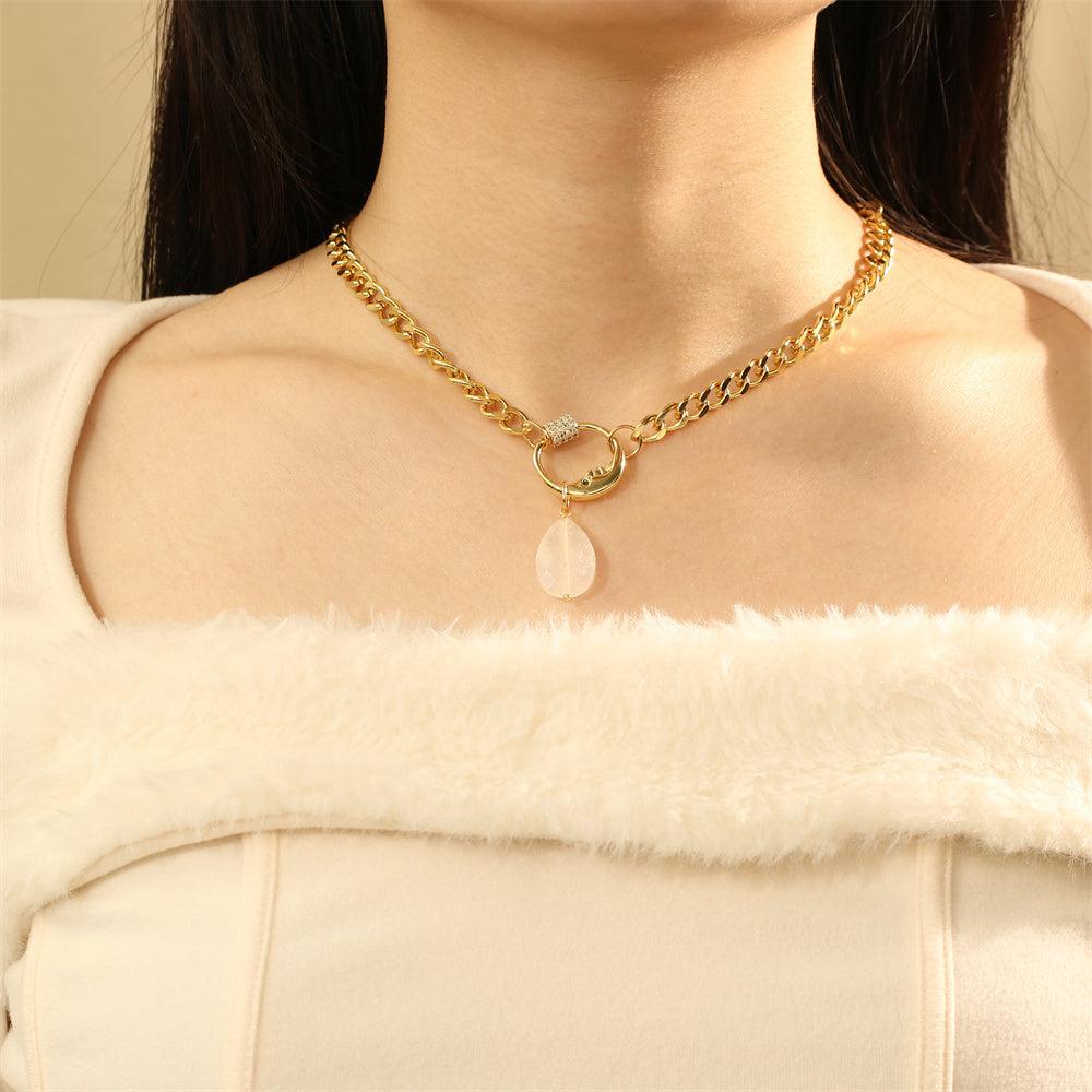 Wholesale Copper 18K Gold Plated IG Style Vintage Style Heart Shape Rectangle Zircon Pendant Necklace - coojewelry