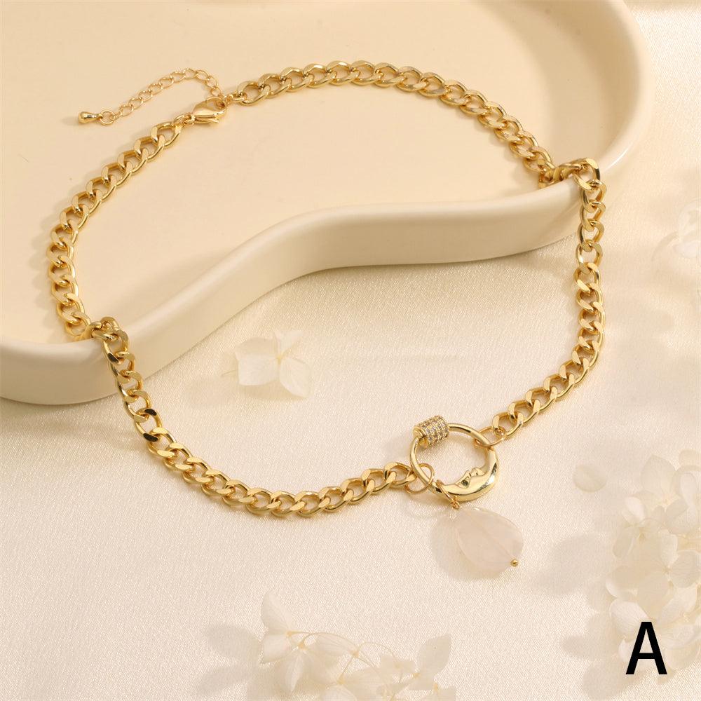 Wholesale Copper 18K Gold Plated IG Style Vintage Style Heart Shape Rectangle Zircon Pendant Necklace - coojewelry
