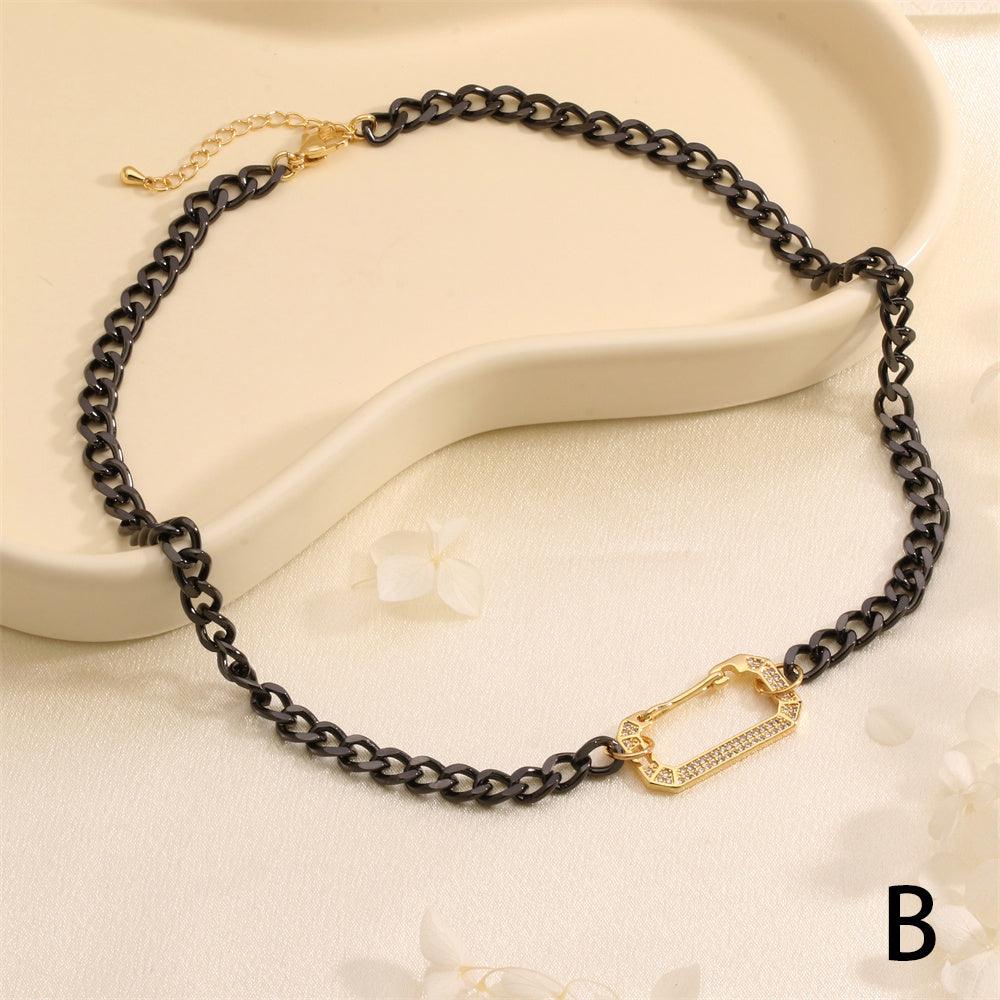 Wholesale Copper 18K Gold Plated IG Style Vintage Style Heart Shape Rectangle Zircon Pendant Necklace - coojewelry