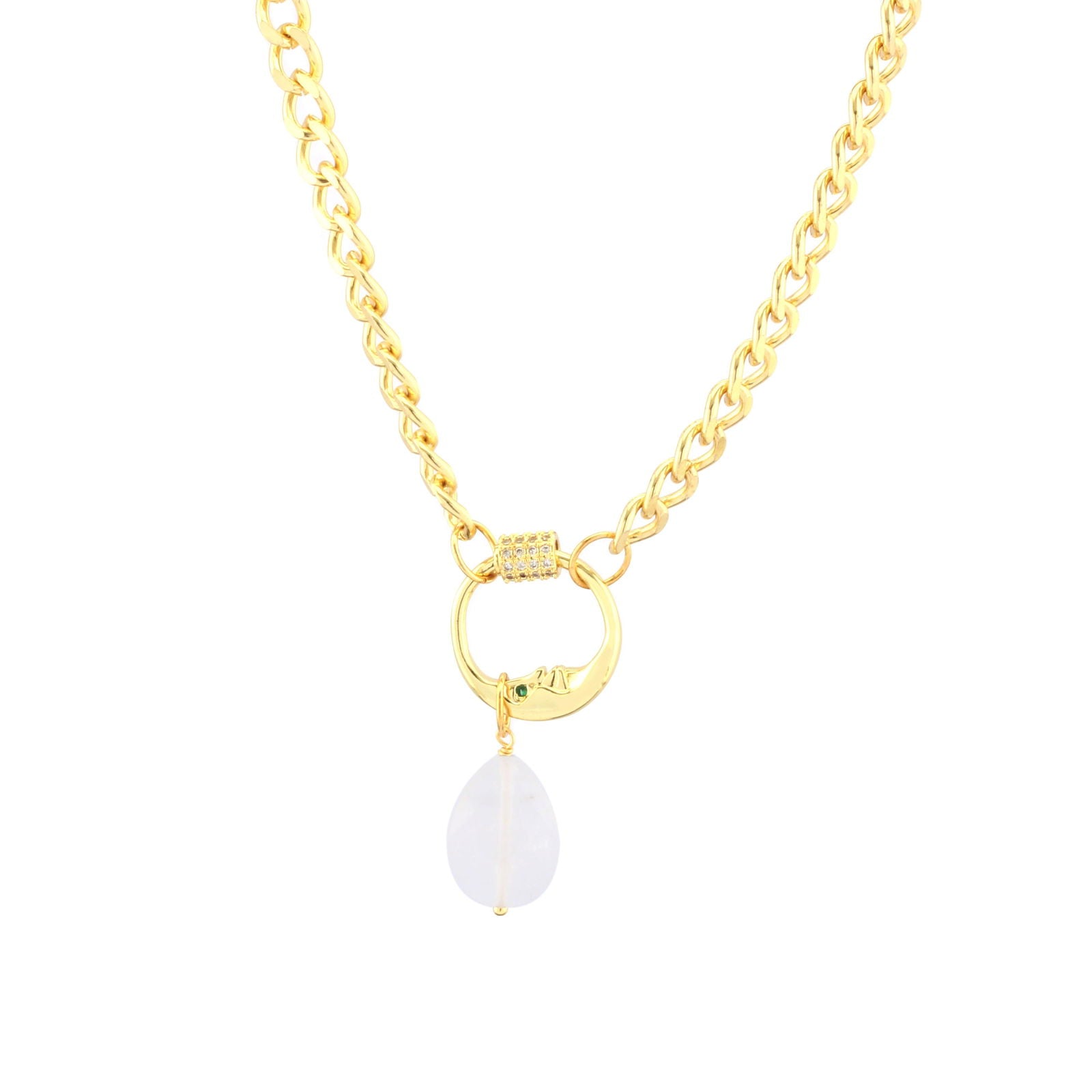 Wholesale Copper 18K Gold Plated IG Style Vintage Style Heart Shape Rectangle Zircon Pendant Necklace - coojewelry