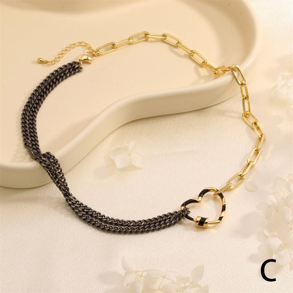 Wholesale Copper 18K Gold Plated IG Style Vintage Style Heart Shape Rectangle Zircon Pendant Necklace - coojewelry
