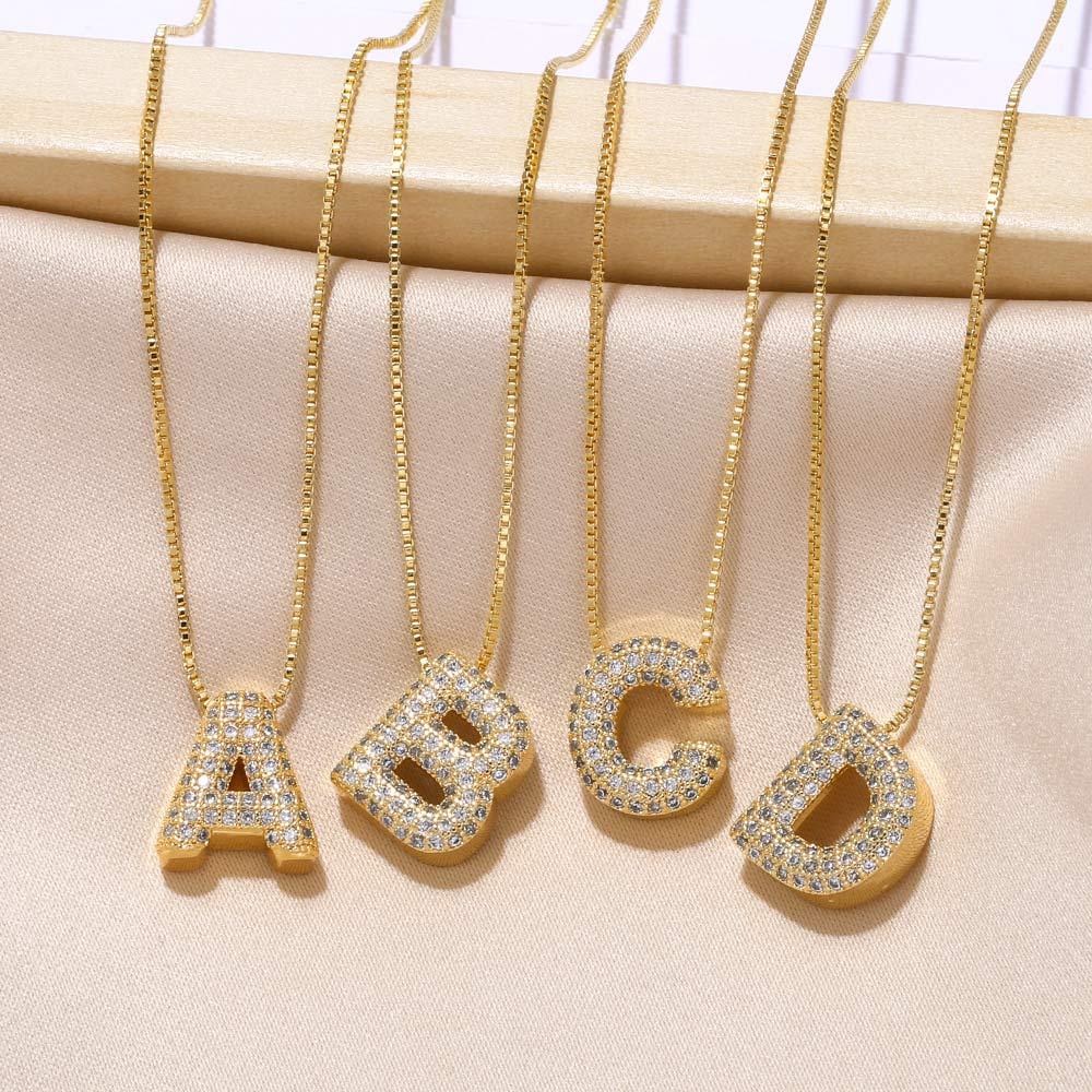 Wholesale Copper 18K Gold Plated Modern Style Simple Style Plating Inlay Letter Zircon Pendant Necklace - coojewelry