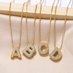 Wholesale Copper 18K Gold Plated Modern Style Simple Style Plating Inlay Letter Zircon Pendant Necklace - coojewelry