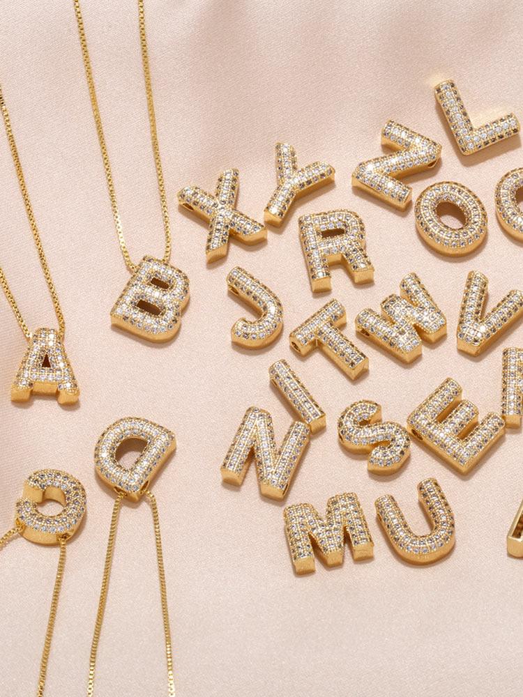 Wholesale Copper 18K Gold Plated Modern Style Simple Style Plating Inlay Letter Zircon Pendant Necklace - coojewelry