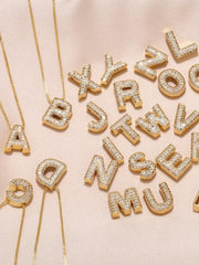 Wholesale Copper 18K Gold Plated Modern Style Simple Style Plating Inlay Letter Zircon Pendant Necklace - coojewelry