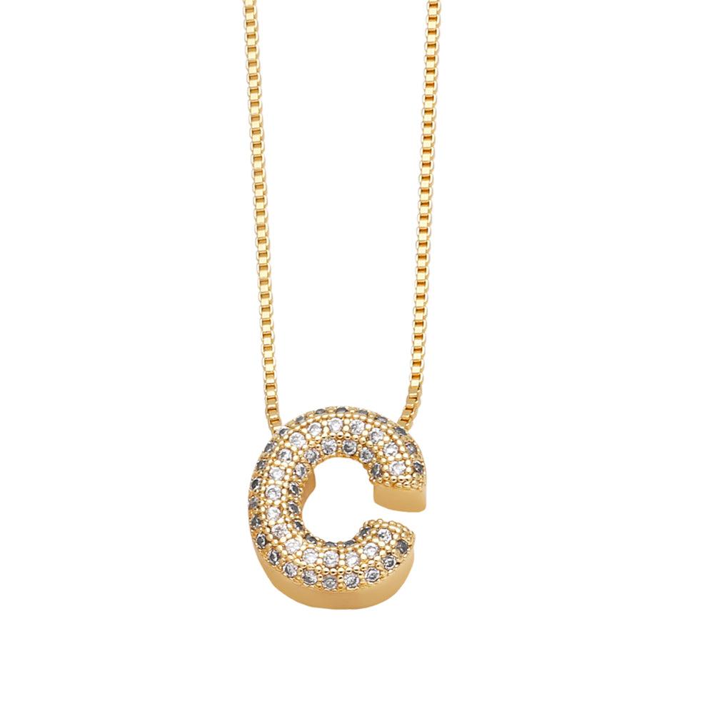 Wholesale Copper 18K Gold Plated Modern Style Simple Style Plating Inlay Letter Zircon Pendant Necklace - coojewelry