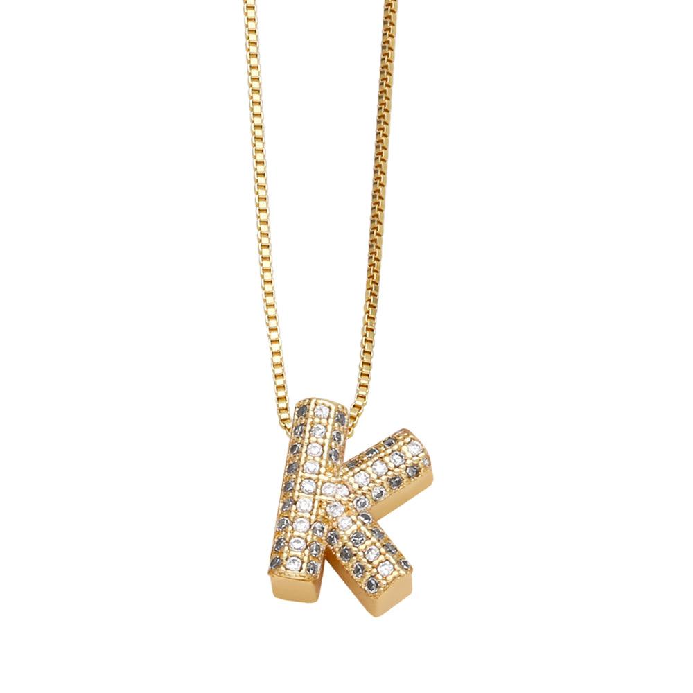 Wholesale Copper 18K Gold Plated Modern Style Simple Style Plating Inlay Letter Zircon Pendant Necklace - coojewelry