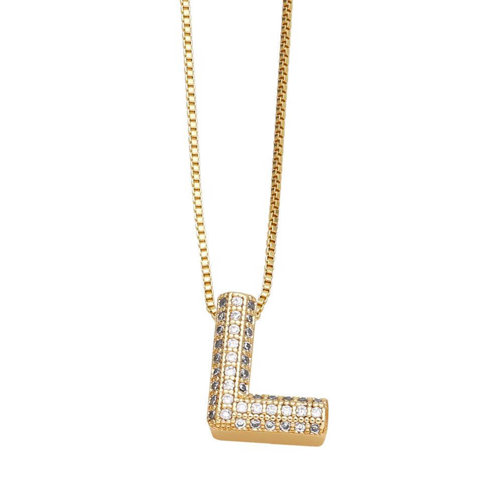 Wholesale Copper 18K Gold Plated Modern Style Simple Style Plating Inlay Letter Zircon Pendant Necklace - coojewelry
