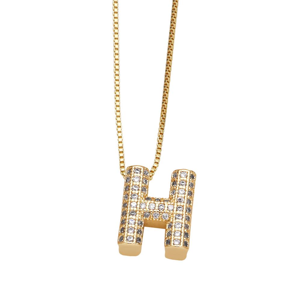 Wholesale Copper 18K Gold Plated Modern Style Simple Style Plating Inlay Letter Zircon Pendant Necklace - coojewelry