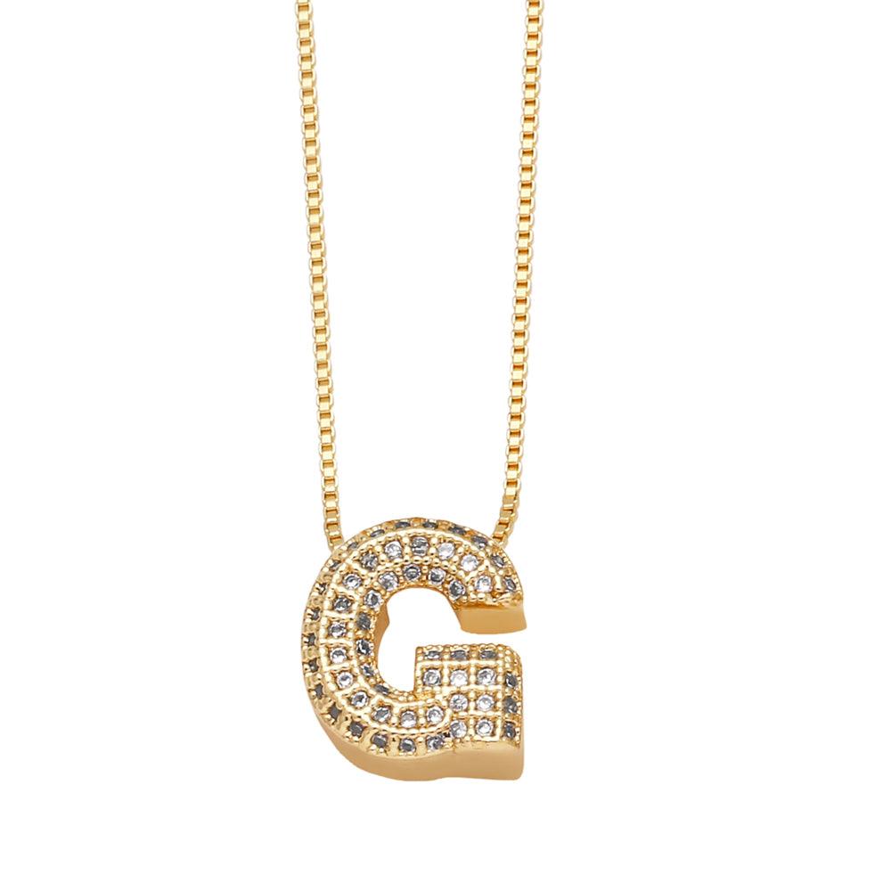 Wholesale Copper 18K Gold Plated Modern Style Simple Style Plating Inlay Letter Zircon Pendant Necklace - coojewelry