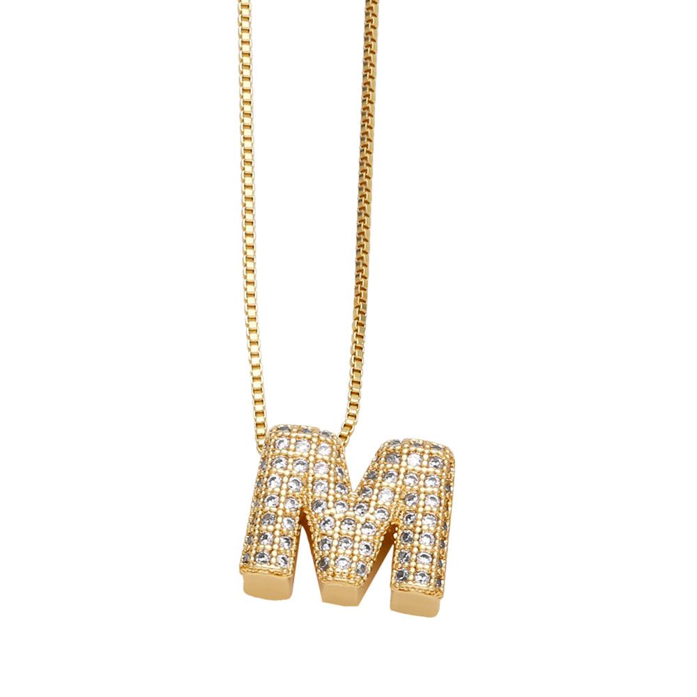 Wholesale Copper 18K Gold Plated Modern Style Simple Style Plating Inlay Letter Zircon Pendant Necklace - coojewelry