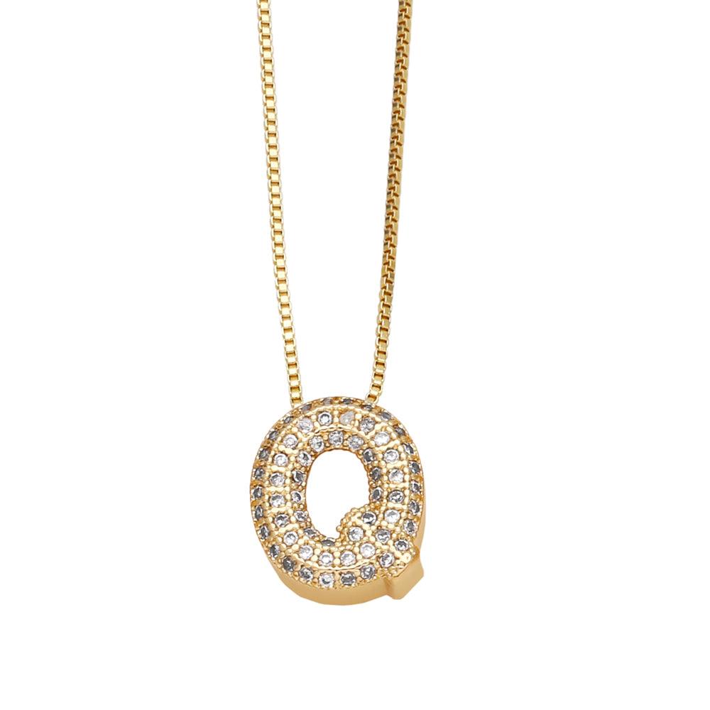 Wholesale Copper 18K Gold Plated Modern Style Simple Style Plating Inlay Letter Zircon Pendant Necklace - coojewelry