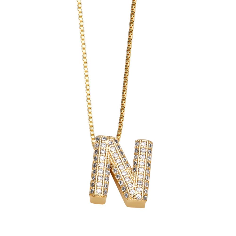 Wholesale Copper 18K Gold Plated Modern Style Simple Style Plating Inlay Letter Zircon Pendant Necklace - coojewelry