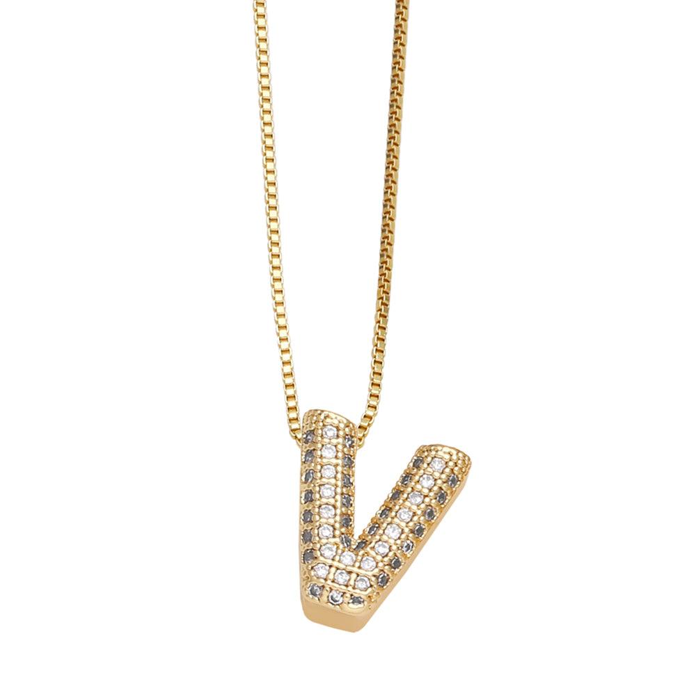Wholesale Copper 18K Gold Plated Modern Style Simple Style Plating Inlay Letter Zircon Pendant Necklace - coojewelry