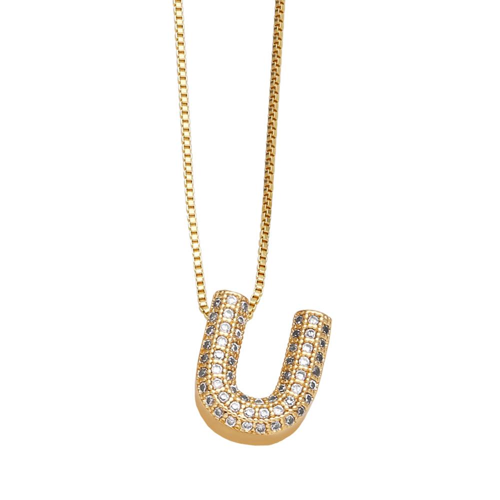Wholesale Copper 18K Gold Plated Modern Style Simple Style Plating Inlay Letter Zircon Pendant Necklace - coojewelry